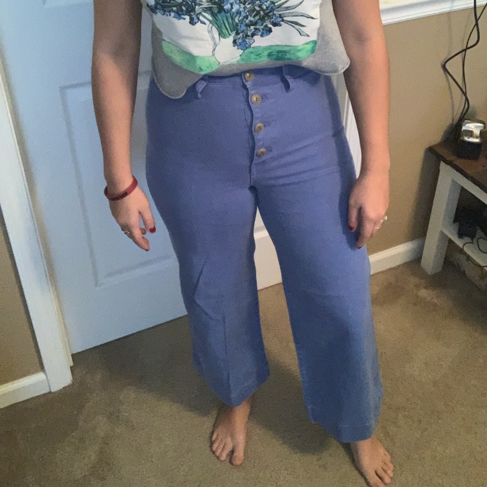 High waisted ankle blue pants